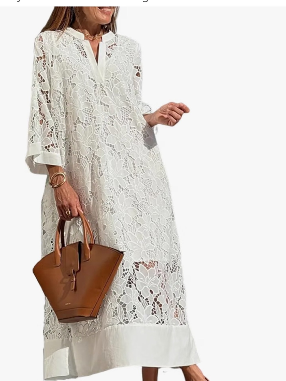 White Crochet Lace Maxi Swim Cover-Up Dress